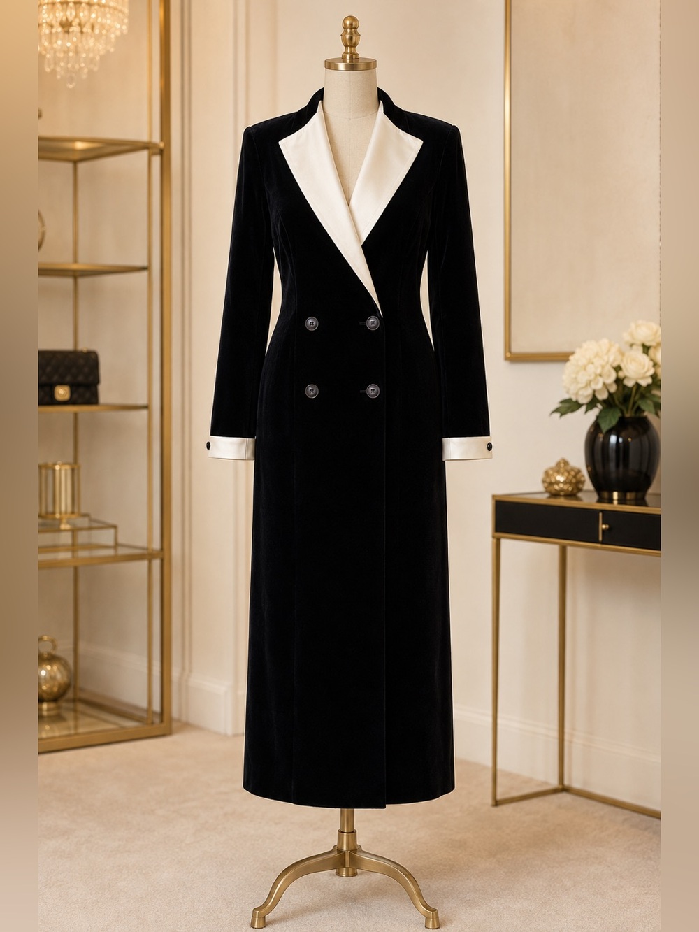 Black Ivory Formal Velvet Coat Dress Made in USA - Picture 3 of 6
